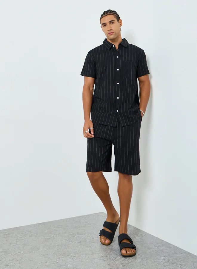 Take Two  Men Pinstripe Pocket Detail Shirt and Shorts Co-Ords for Men | Best Price UAE